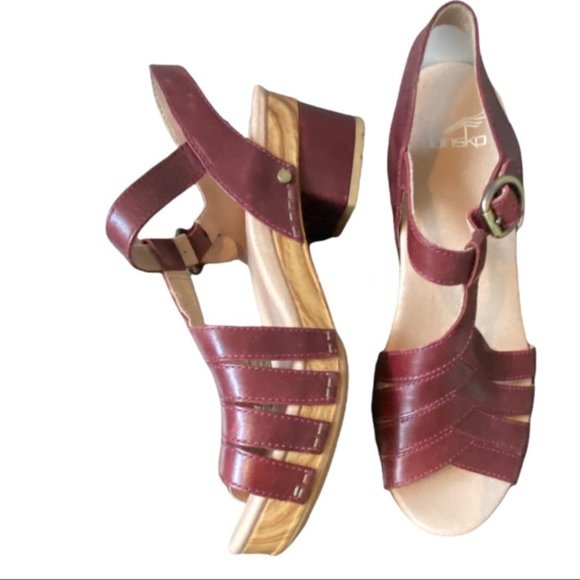 Dansko Women's Sandals in Burgundy and Tan - Picture 9 of 11